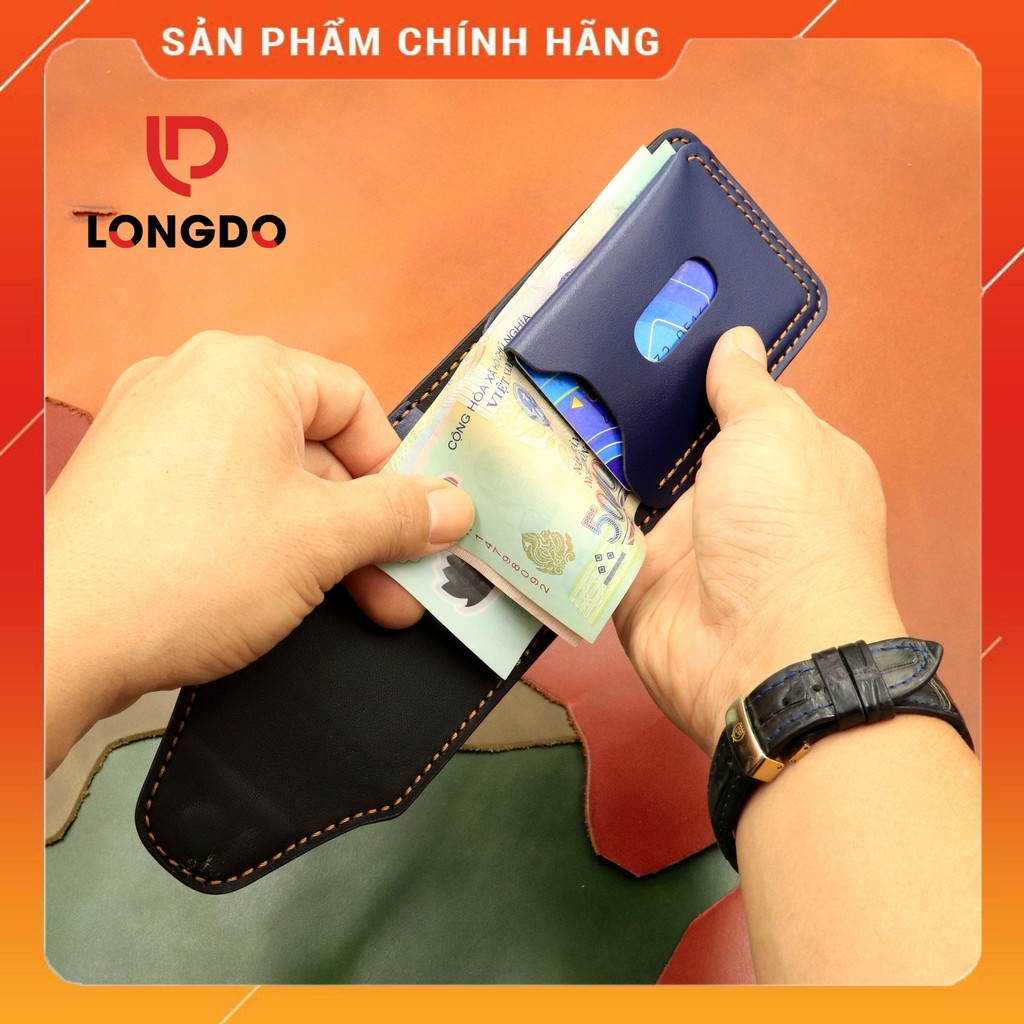 Ví Sen 5 Cao Cao Cấp - Cam Kết 100% Da Bò Thật - Ví Nam Mini Màu Xanh Navy Hàng Chính Hãng Thương Hiệu Longdo Leather