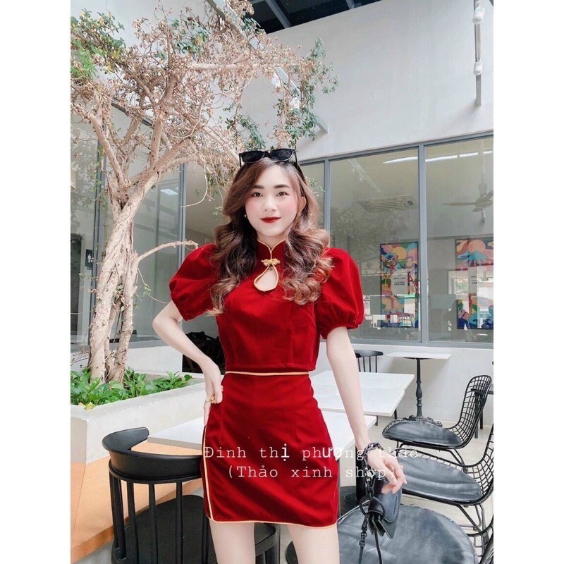 Set Sườn Xám Cách Tân Họa Tiết Hoa Phong Cách Trung Hoa Cho Nữ 2020