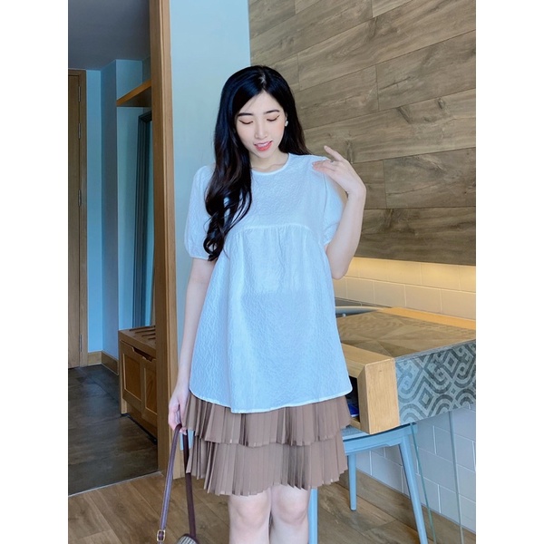 EVERMOM | Chân váy short bầu kaki có chun điều chỉnh