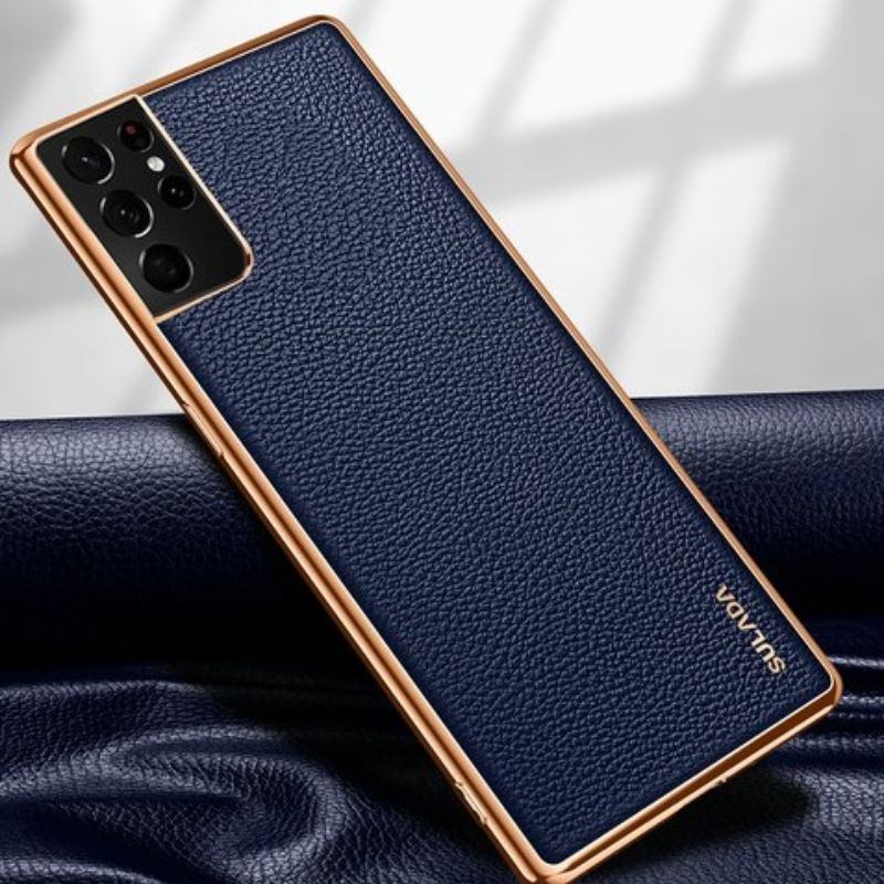 Ốp lưng Sulada da sần viền vàng cho Samsung S21/ S21 Plus/ S21 Ultra/ Note 20 Ultra viền vàng