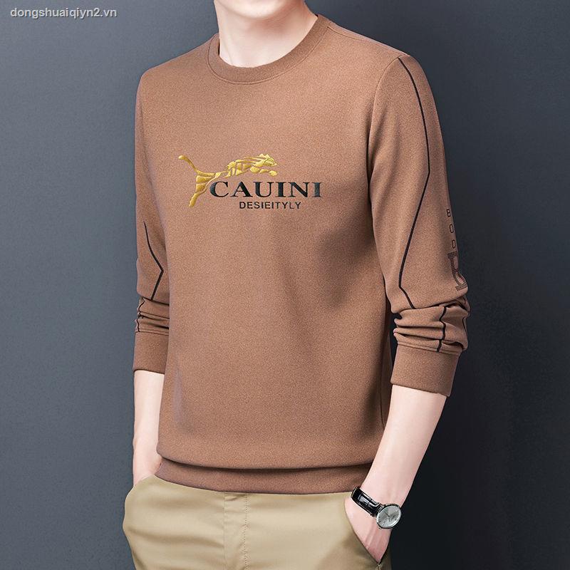 Áo thun cotton mỏng tay dài cổ tròn in họa tiết phong cách xuân thu cao cấp cá tính dành cho nam trung niên