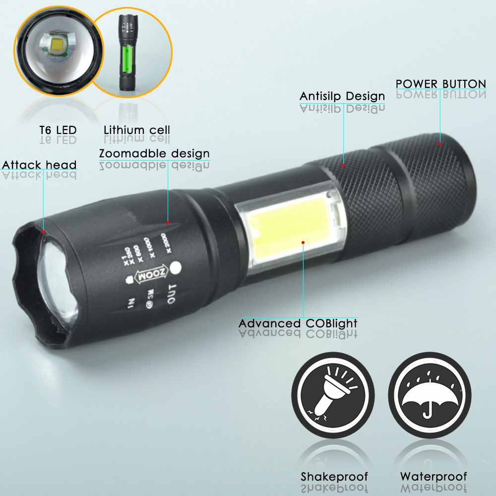 Đèn pin led có thể sạc COB T6 tiện dụng
