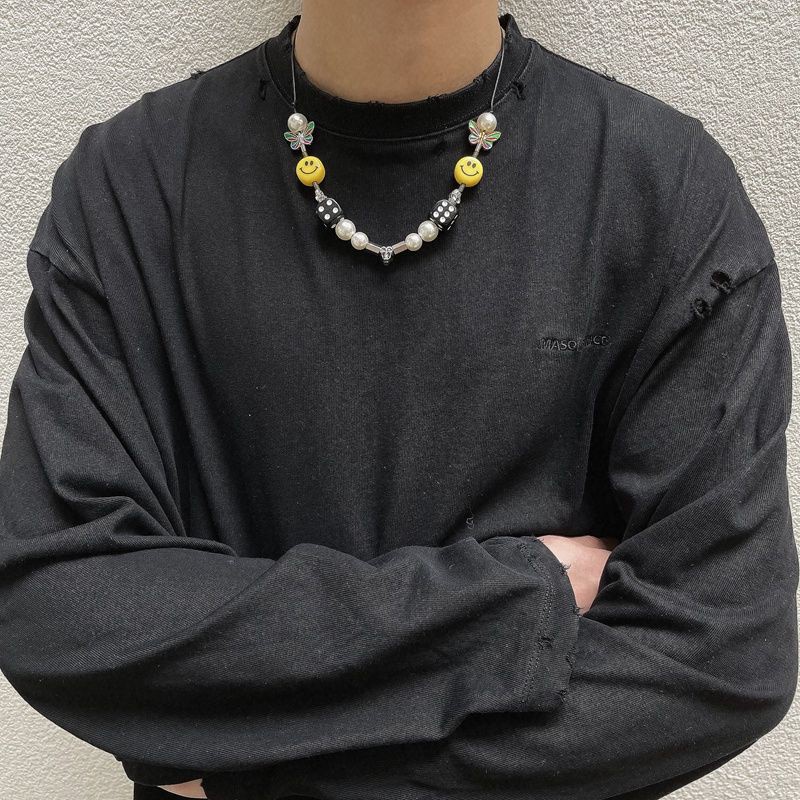 Dây chuyền mặt đầu lâu phối bướm và xúc xắc gốm sứ phong cách hiphop thời trang dành cho nữ