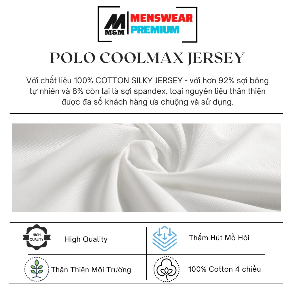 Áo Thun Nam Polo M&amp;M, Áo Polo Nam Cao Cấp,  Tay Ngắn Phối Sọc, Vải CoolMax Jersey Xuất Xịn Chuẩn Form Dày Dặn HC111