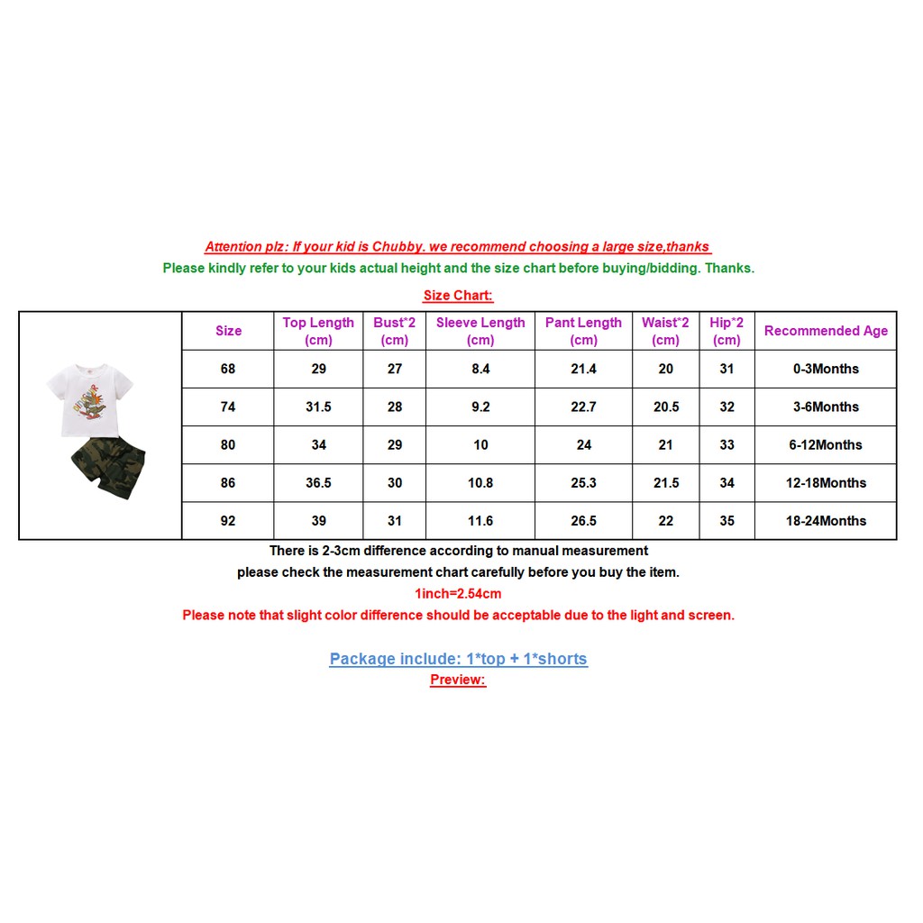 Mikrdoo Newborn Baby Boy Clothes Set Dinosaur Print Short Sleeve T-shirt Top + Camouflage Shorts Summer 2PCS Outfit