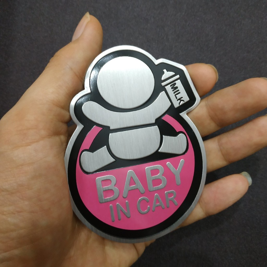 Tem Nhôm dán xe Baby in car cầm bình sữa 7.5x10.2cm