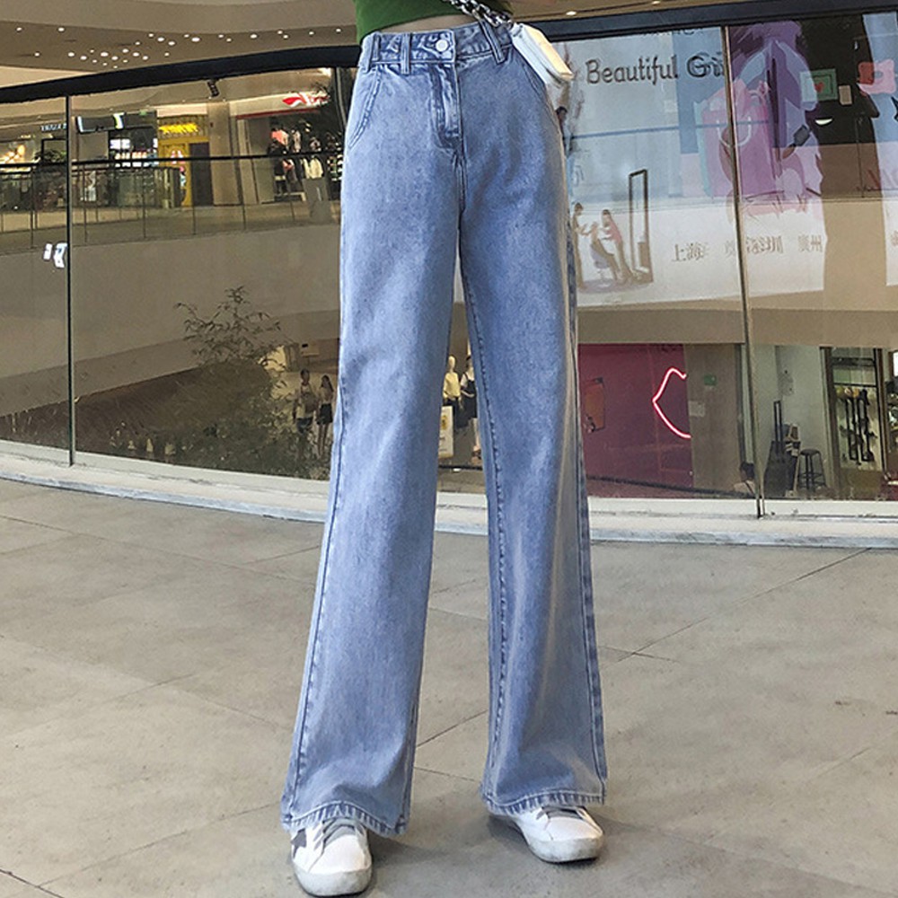 Quần Jeans Nữ Lưng Cao Ống Rộng Thời Trang
