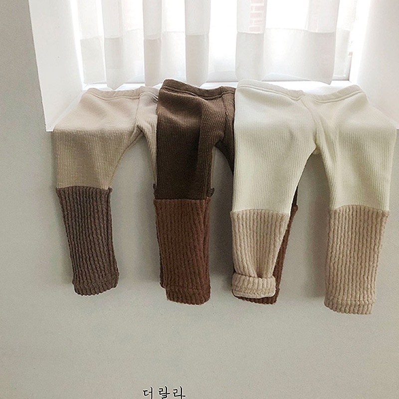 Quần legging phối màu SMUM 2022 quần len dài lót lông cừu cho bé quần tất Hàn Quốc trai gái