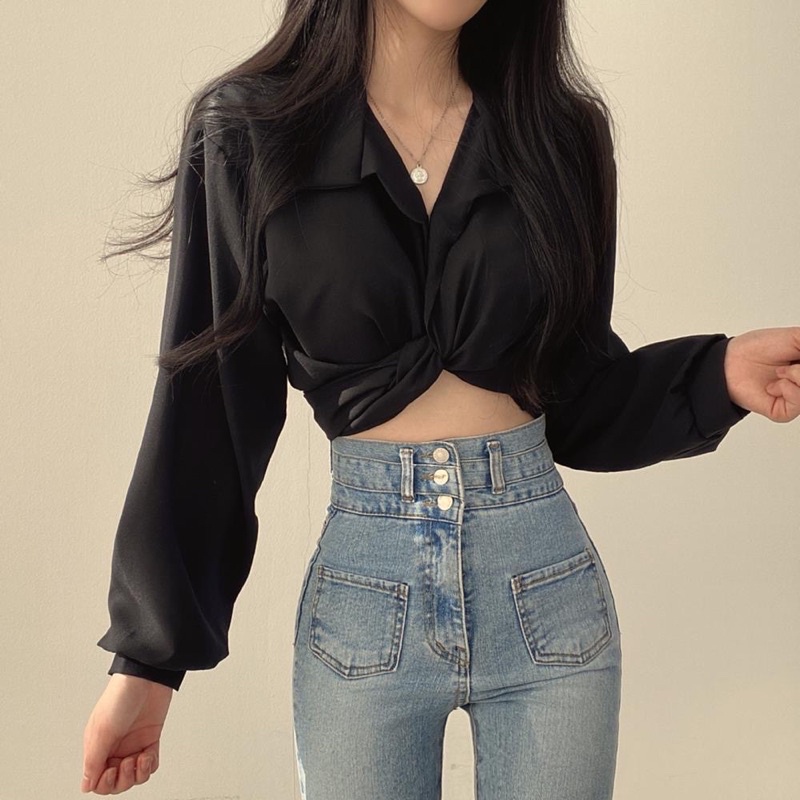 Áo Croptop Tay Ngắn Cổ polo Lưng Cao Kiểu Hàn Quốc Dễ Thương Cho Nữ