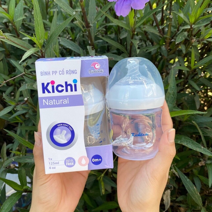 Bình sữa cổ rộng Kichilachi Natural núm ty siêu mềm mô phỏng đầu ty mẹ cho bé 125ml, 260ml
