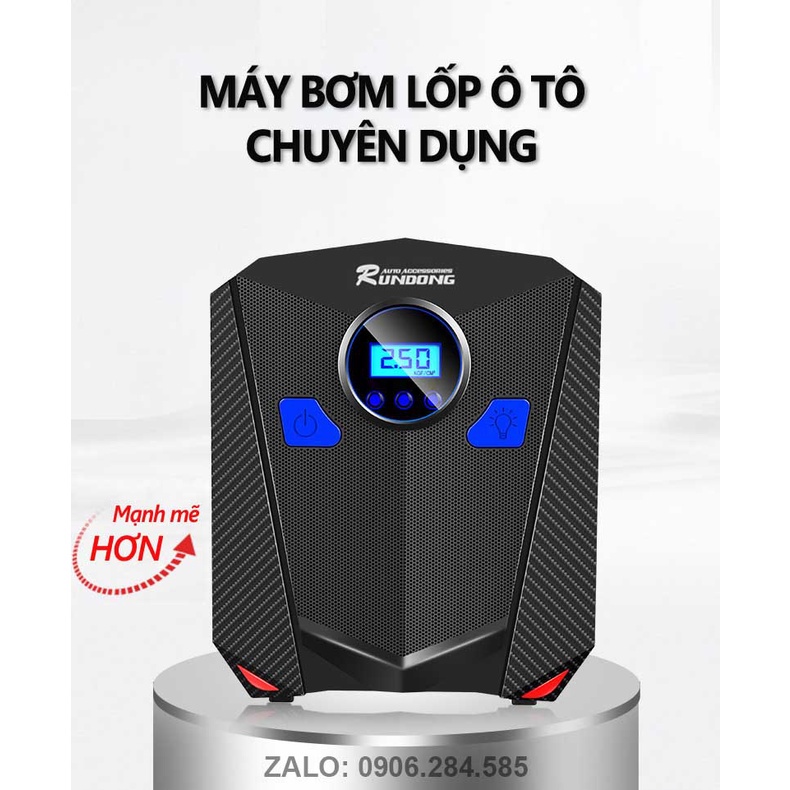 Máy bơm lốp ô tô điện tử RUNDONG R5501 cao cấp - bơm hơi 12V đồng hồ điện tử tự ngắt, trang bị đèn Led