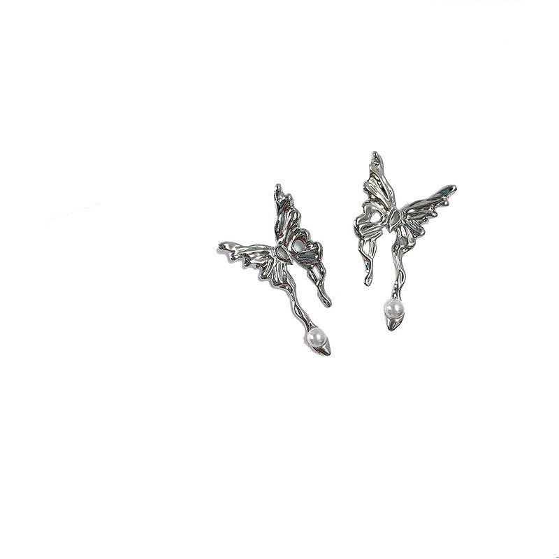 Bông Tai Hình Bướm Đính Ngọc Trai Sang Trọng Phong Cách hip hop Hàn Quốc