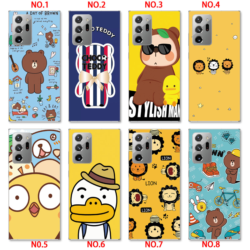 Samsung Galaxy Note 20 Ultra 5G/Note 8 9 10+ Pro INS Cute Cartoon Little yellow duck Soft Silicone TPU Phone Casing Lovely Brown bear Graffiti Case Back Cover