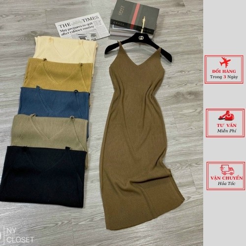 Váy 2 dây body len tắm nữ dáng dài maxi tôn dáng ulzzang Hàn Quốc