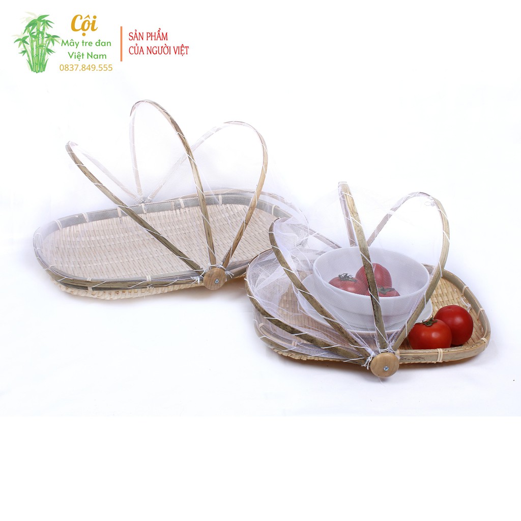 Lồng bàn có màn che sản phẩm mây tre đan thay thế đựng đồ ăn hoa quả cho gia đình siêu an toàn siêu đẹp