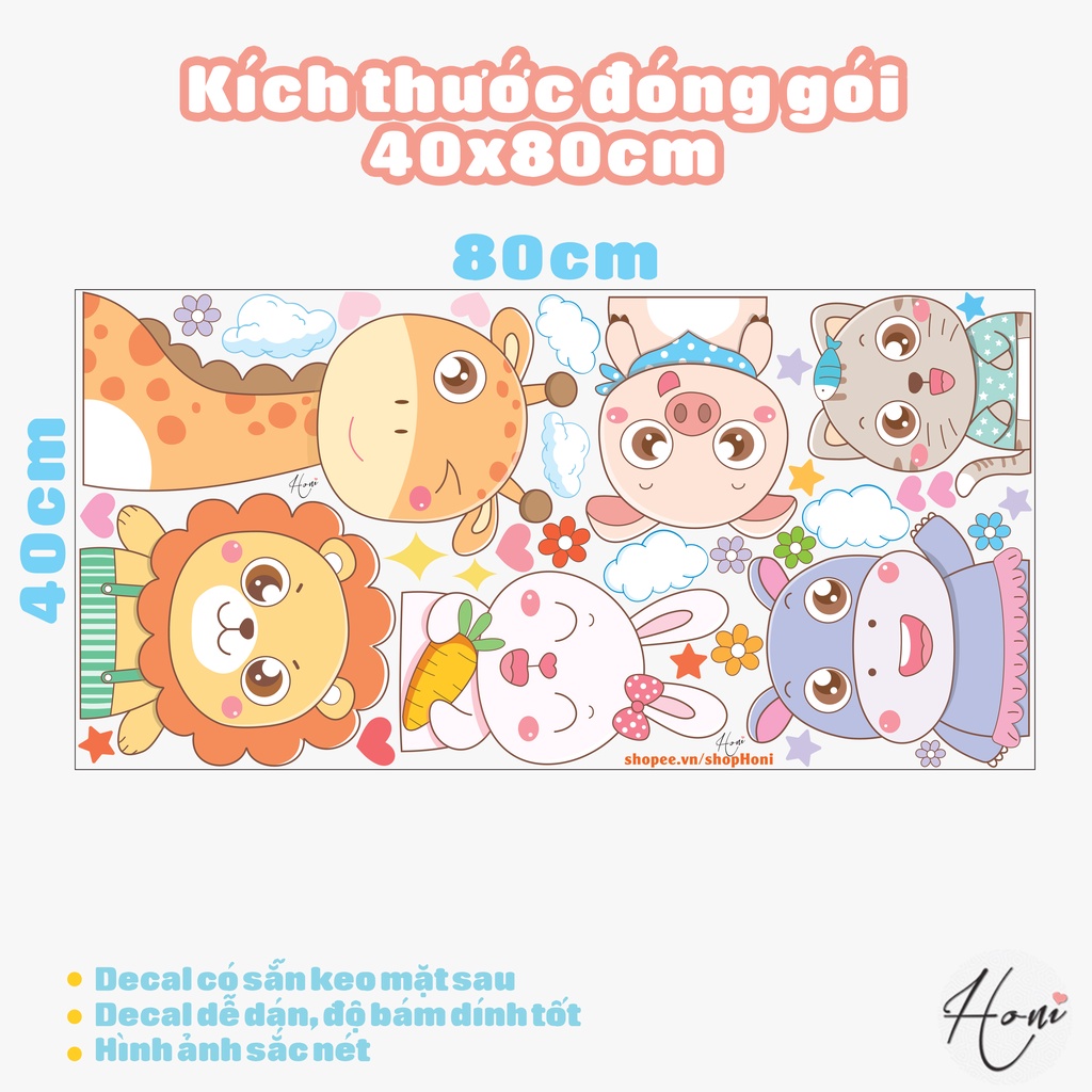Decal Động Vật Vui Vẻ dán tường cho bé - Trang Trí phòng cho Bé yêu