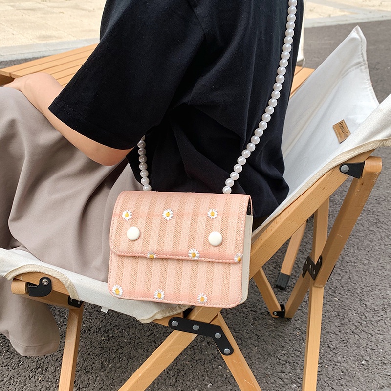 Túi Đeo Chéo Hình Vuông Cỡ Nhỏ Thêu Họa Tiết Hoa Xinh Xắn Thời Trang Cho Nữ