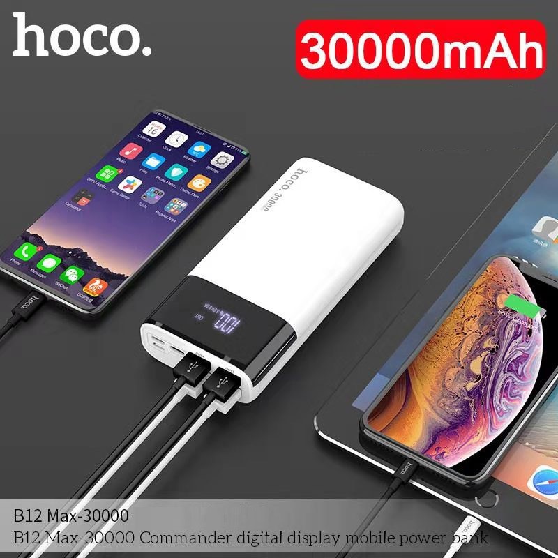 Pin sạc dự phòng Hoco B12 Max 30000mAh Commander 3 cổng input, 4 cổng input max 5A - Hãng phân phối chính thức