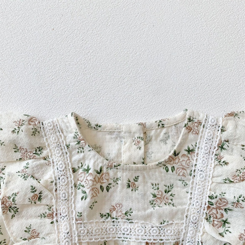 Áo Liền Quần Cotton Tay Dài In Hoa Dành Cho Bé Gái