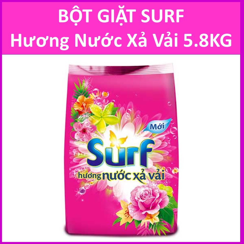 Giá sỉ nguyên thùng bột giặt Surf Hương nước xả vải (Hồng) Gói lớn 5.8kgX3