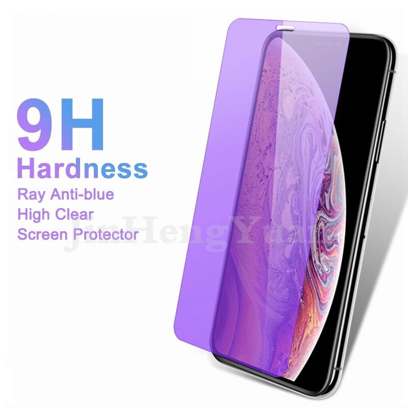 Miếng kính cường lực 9H chống ánh sáng xanh trong suốt bảo vệ cho IPhone X XR XS 11 12 Pro Max Mini 6 6s 7 8 Plus