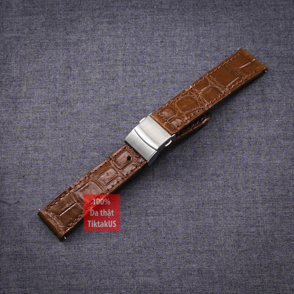 Dây đồng hồ da cá sấu thật khóa gấp chống gẫy dây, nhiều màu, đủ size 18mm - 20mm - 22mm