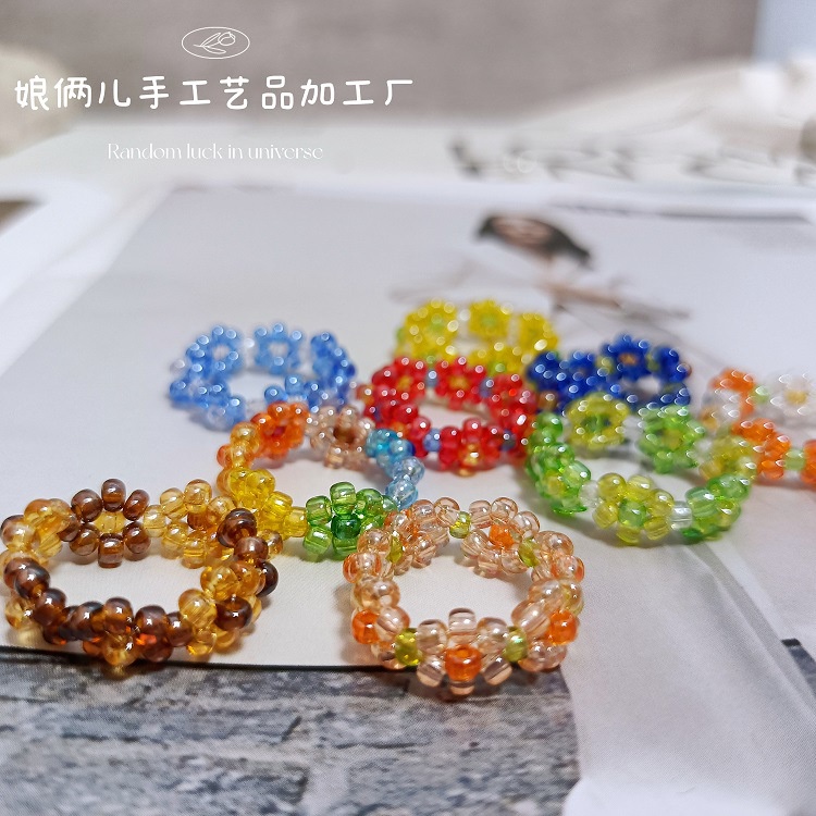 Nhẫn Xỏ Hạt Thủy Tinh Nhiều Màu Phiên Bản Hàn Quốc IU