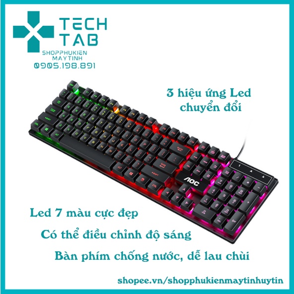 Bàn Phím Máy Tính Giả Cơ AOC KB121, Keyboard Bàn Phím Chuột Laptop, Chuyên Game Đèn LED 7 Màu, Hàng Chính Hãng