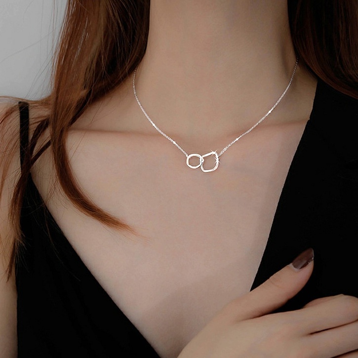 Dây chuyền Bạc ý 925 hình học vòng cổ nữ