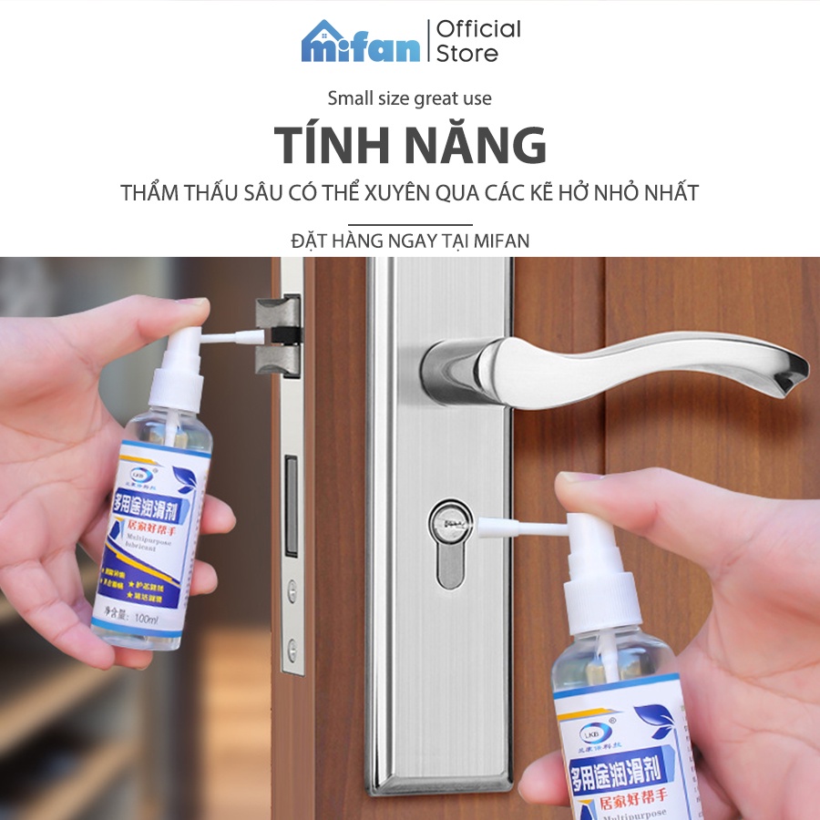 Chai Xịt Dầu Bôi Trơn Đa Năng Lkb 100ml MIFAN- Giảm tiếng ồn, ngăn chặn rỉ sét cửa, ổ khóa, bánh xe, ray trượt, khớp nối