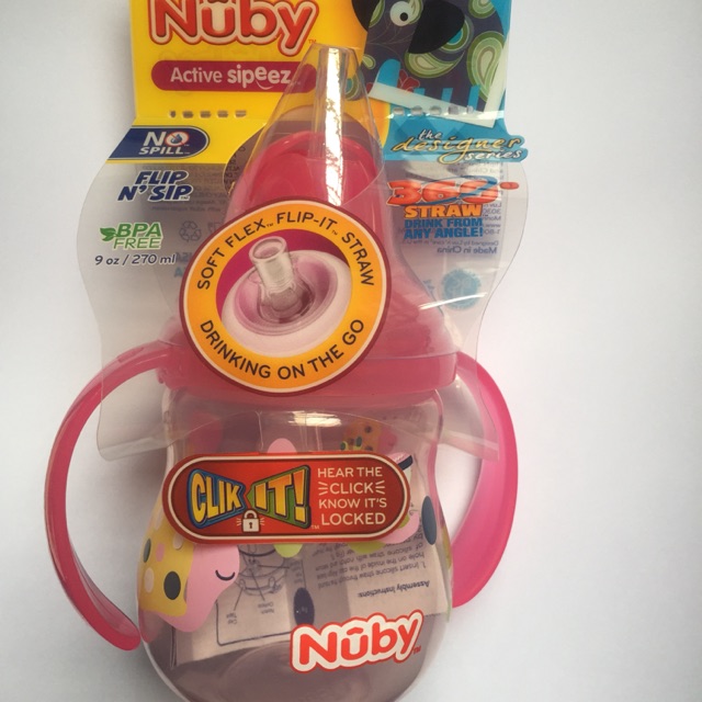 Bình uống nước có ống hút silicon và 2 tay cầm 270ml NuBy