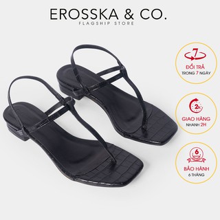 [Mã WABRWS giảm 15% đơn 150K] Giày sandal cao gót Erosska mũi vuông phối dây quai mảnh cao 1cm màu đen - EB029