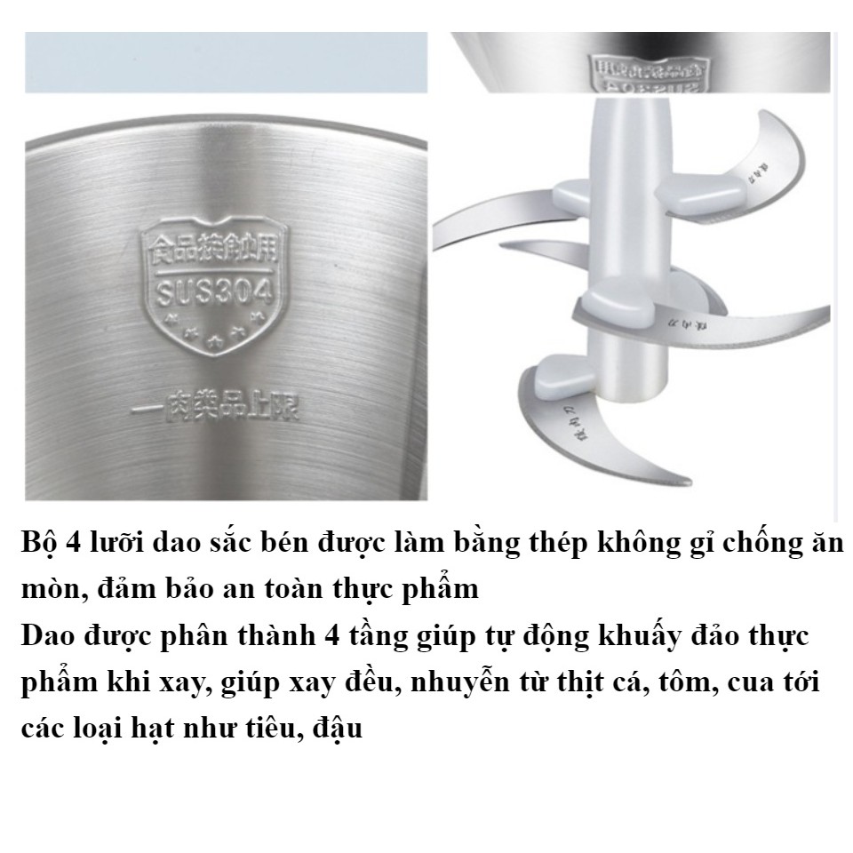 Lưỡi Máy Xay Thịt Đa Năng Cối INOX 304, 2L Cao Cấp - Dao Dự Phòng 4 Lưỡi