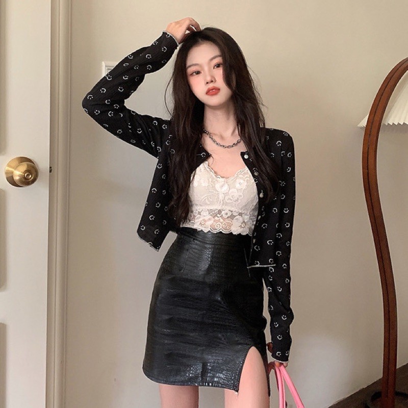 Áo khoác montagut croptop hình mặt cười dễ thương ulzzang Hàn Quốc [Yannie]