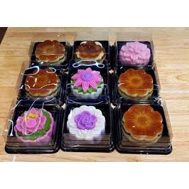 Hộp nhựa vuông XY12-12 đế đen đựng bánh trung thu 250gr