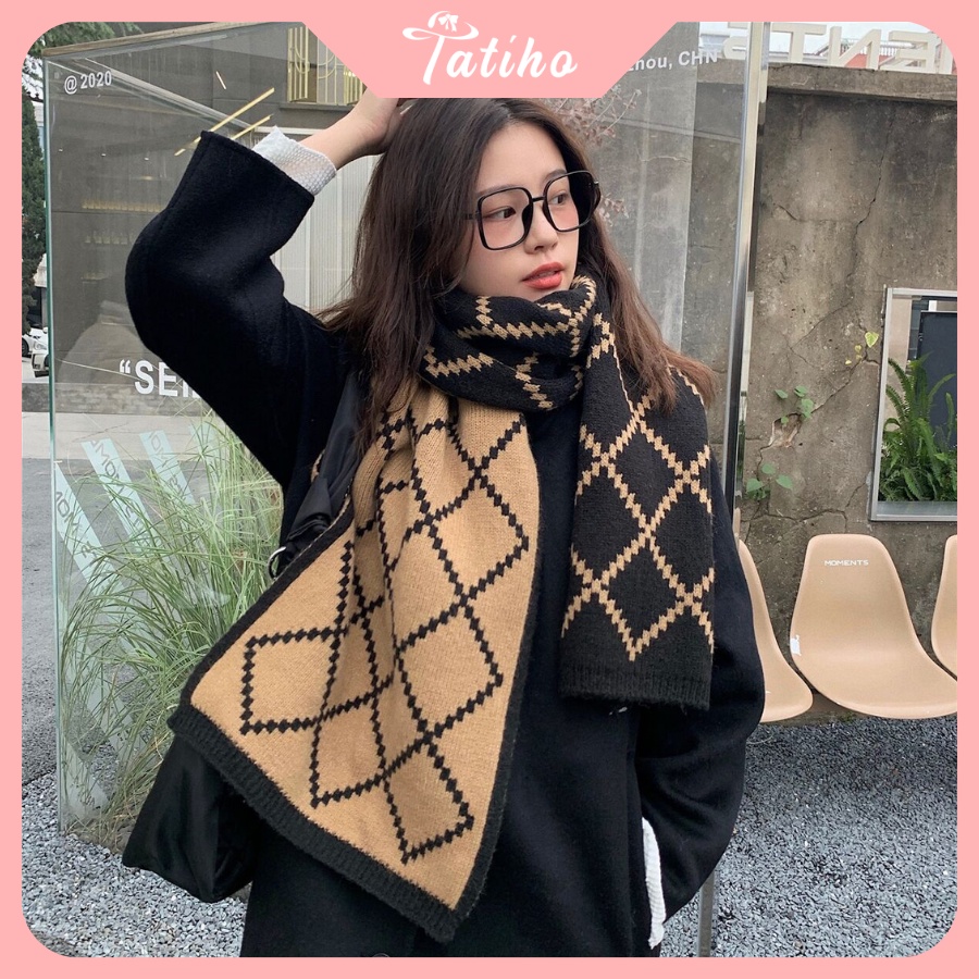 Khăn Cashmere Len Quàng Cổ Unisex Họa Tiết Hình Thoi Chất Len Dày Thời Trang Thu Đông - 35x180cm - Tatiho - Mã KLN12