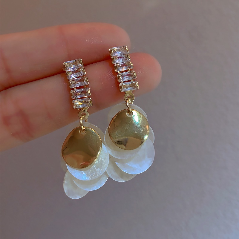 Bông Tai Mạ Bạc 925 Hình Vỏ Sò Tua Rua Thời Trang