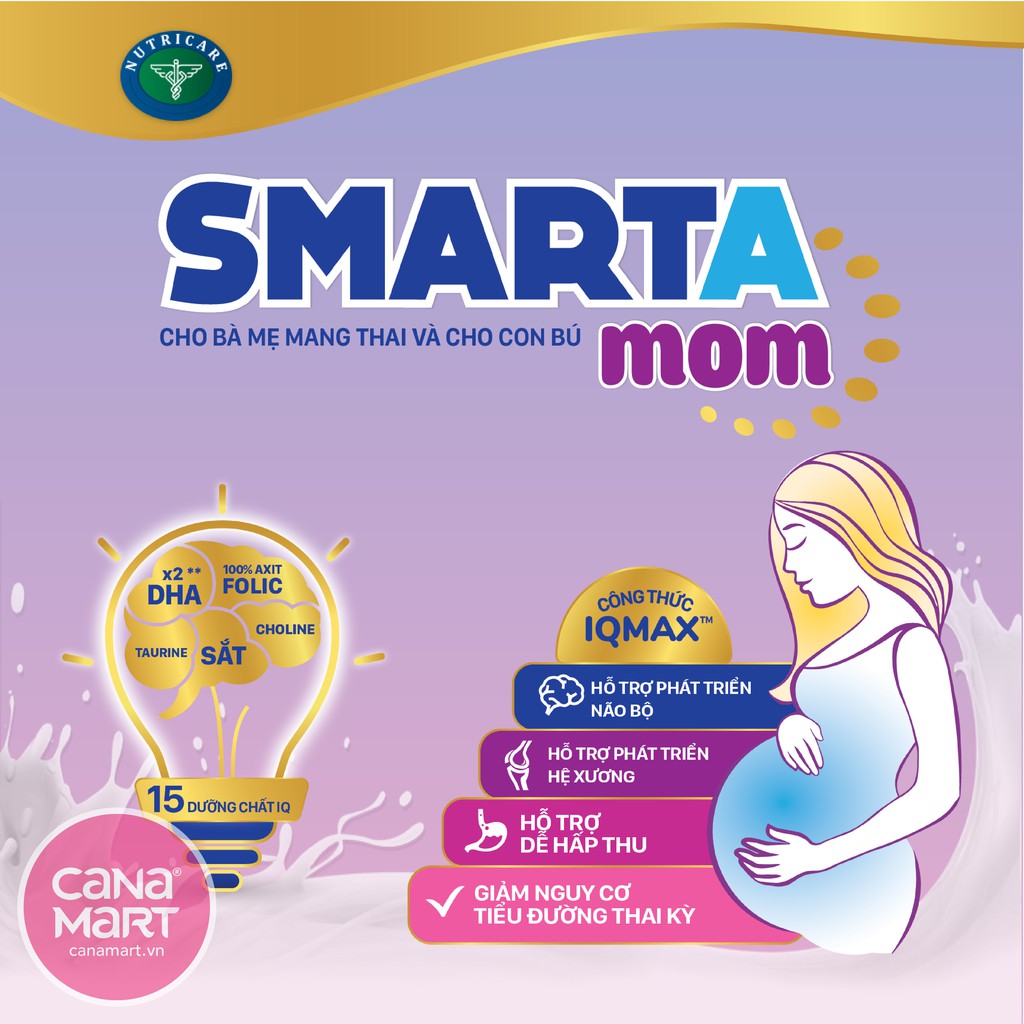 Sữa bột Nutricare Smarta Mom cho phụ nữ mang thai, tiểu đường (900g)