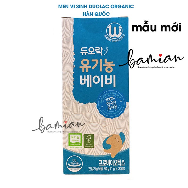 Men vi sinh DUOLAC ORGANIC Hàn Quốc dạng gói hữu cơ mẫu mới hộp 30 gói (date luôn mới)