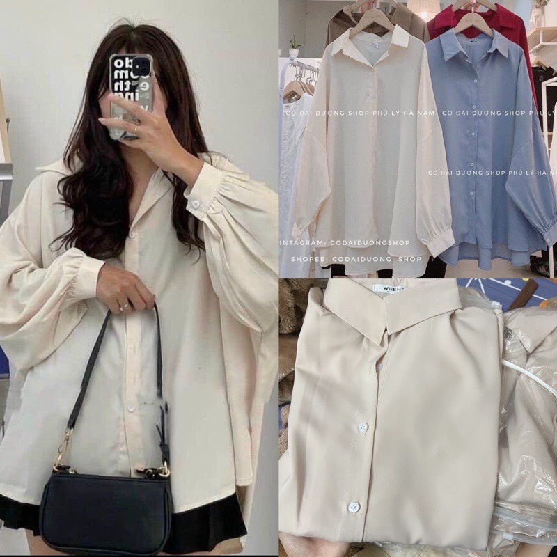 [Ảnh thật/Video] ÁO SƠ MI VOAN TRƯỢT TAY BỒNG ÁO SƠ MI MỀM MỊN PHONG CÁCH HÀN QUỐC