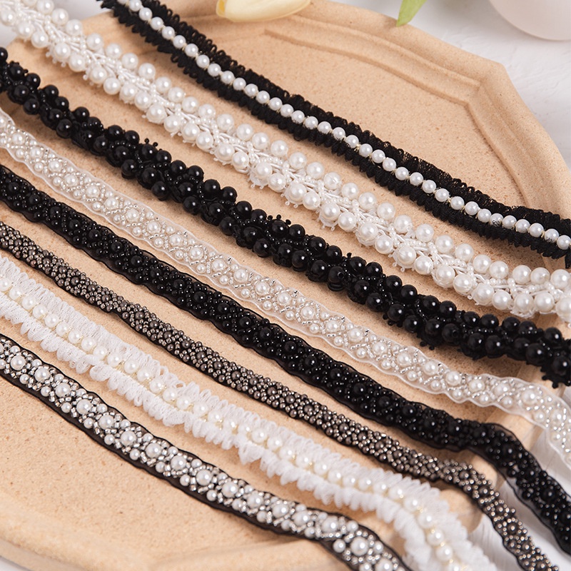 1 yard / lô hạt ngọc trai hạt cườm trang trí ren ruy băng quần áo trang trí váy cưới cổ áo tay áo ren đính vải