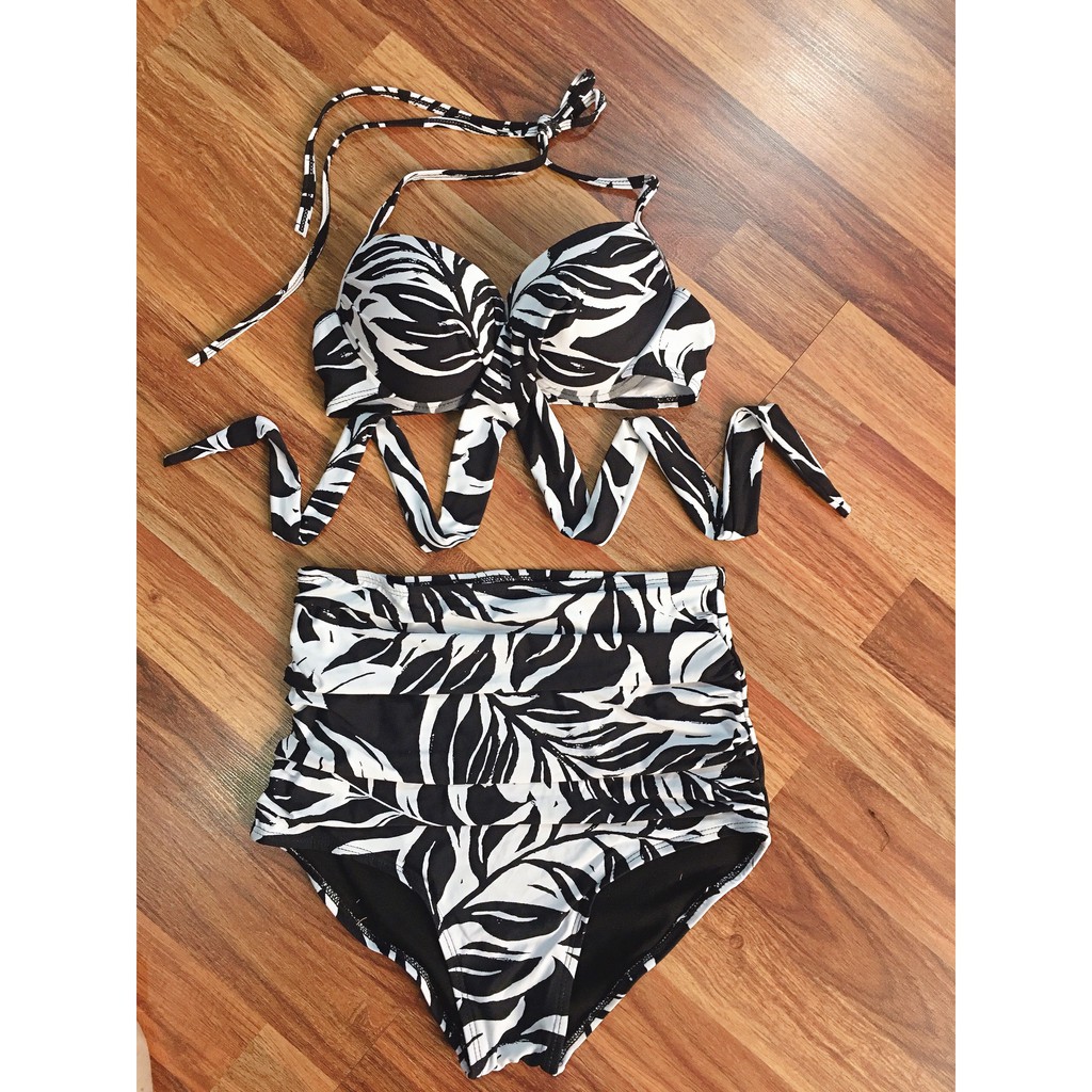 Bikini, Đồ Bơi Đi Biển Hai Mảnh Gọng Chéo Họa Tiết Cạp Cao Secxy AG377