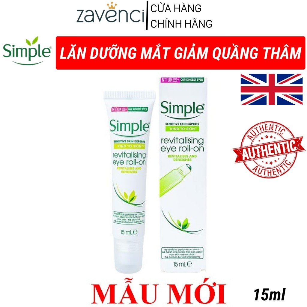 Lăn dưỡng mắt SIMPLE Revitalising Eye Roll-On giảm quầng thâm mắt 15ml - ZAVENCI Official