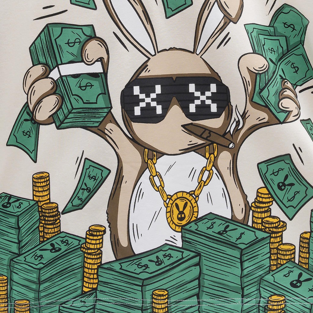 Áo Thun Tay Lỡ Nam Nữ BAD RABIT MONEY Màu Be Unisex Form Rộng Áo Phông