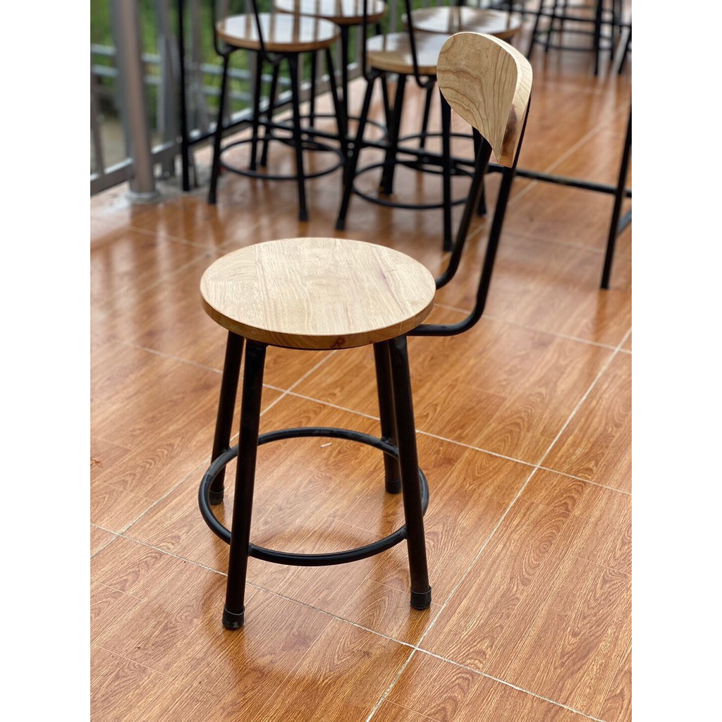 Ghế quầy bar 100% gỗ cao su, ghế quầy thu ngân khung sắt chắc chắn thường dùng cho các quán bar, quán cafe,