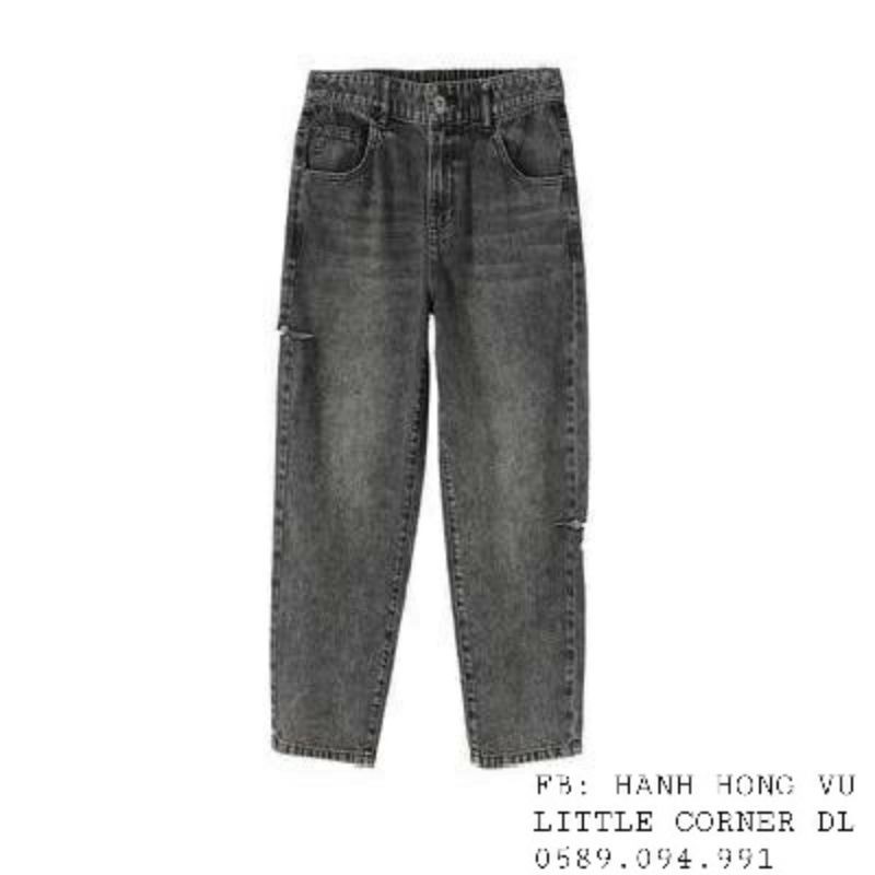 Quần baggy jean xám lưng chun ống may lai basic trơn và rách sườn form quảng châu ulzzang kèm ảnh thật hàng sẵn