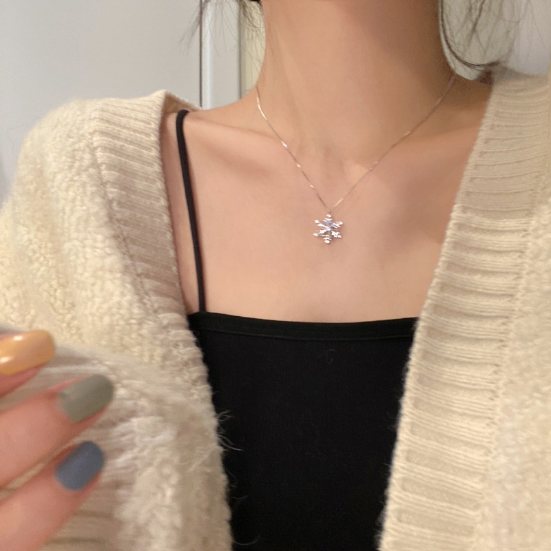 Ahellogirl Vòng cổ bạc 925 hình bông tuyết xoay được thời trang Hàn Quốc cho nữ