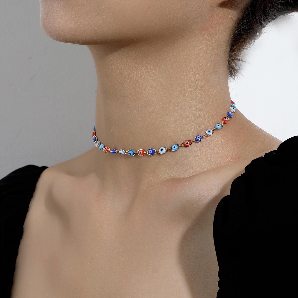 Vòng cổ Mạ Vàng 14K Phối Mặt Hình Mắt Quỷ Độc Đáo Thời Trang Cho Nữ