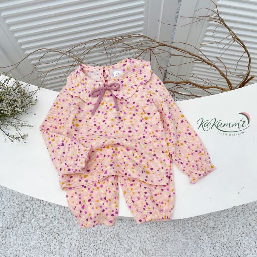 Set quần áo dài tay cotton len bé gái  Kakummi