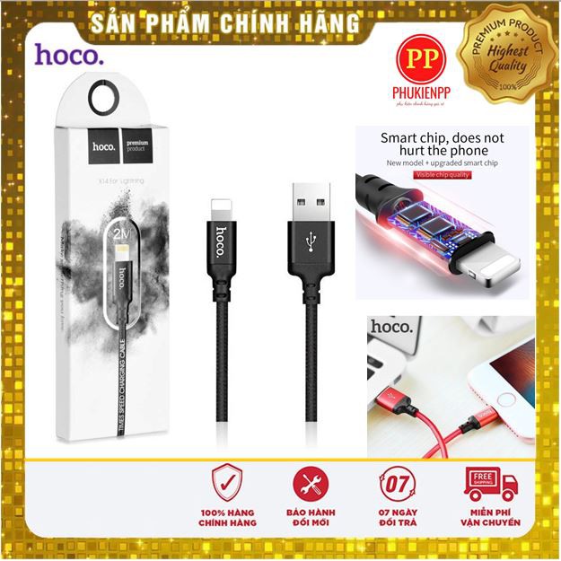 Dây cáp sạc nhanh Hoco X14 dài 2M hỗ trợ sạc nhanh tất cả các dòng điện thoại, sạc nhanh android, iphone, oppo, samsung